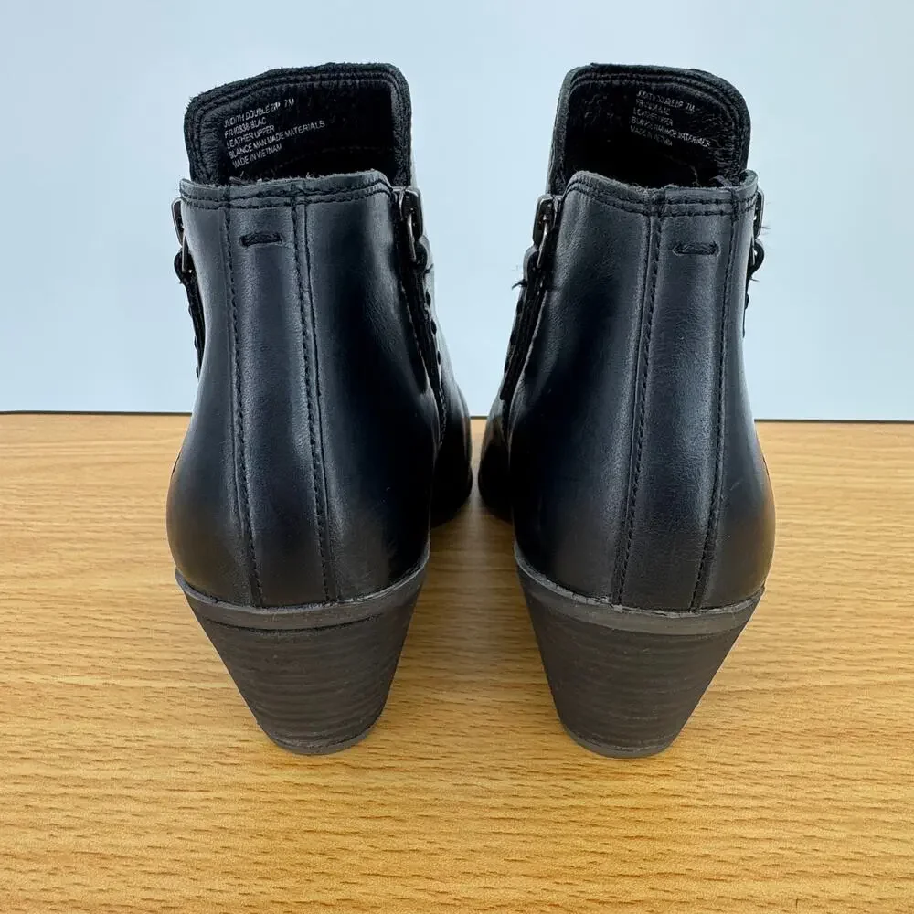 Frye Judith boots double zip women's 7 ankle bootie block heel leather black